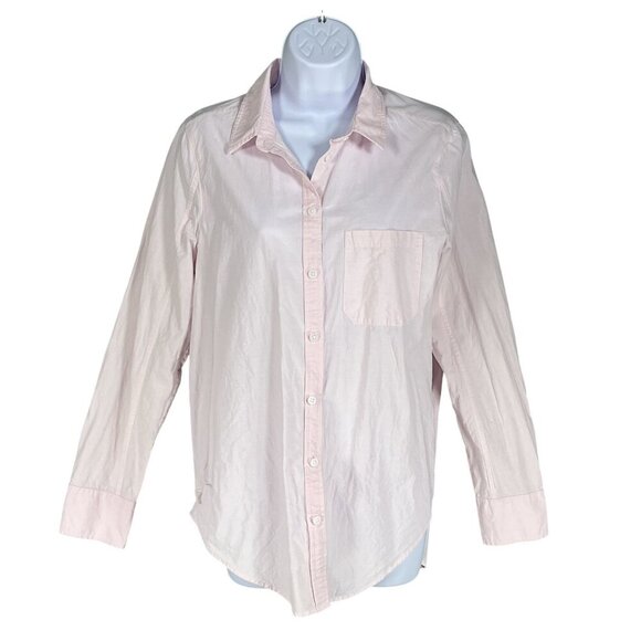 Athleta Women M Pale Pink Button Up Blouse Long Sleeve Back Stripe Casual Office - Picture 1 of 16